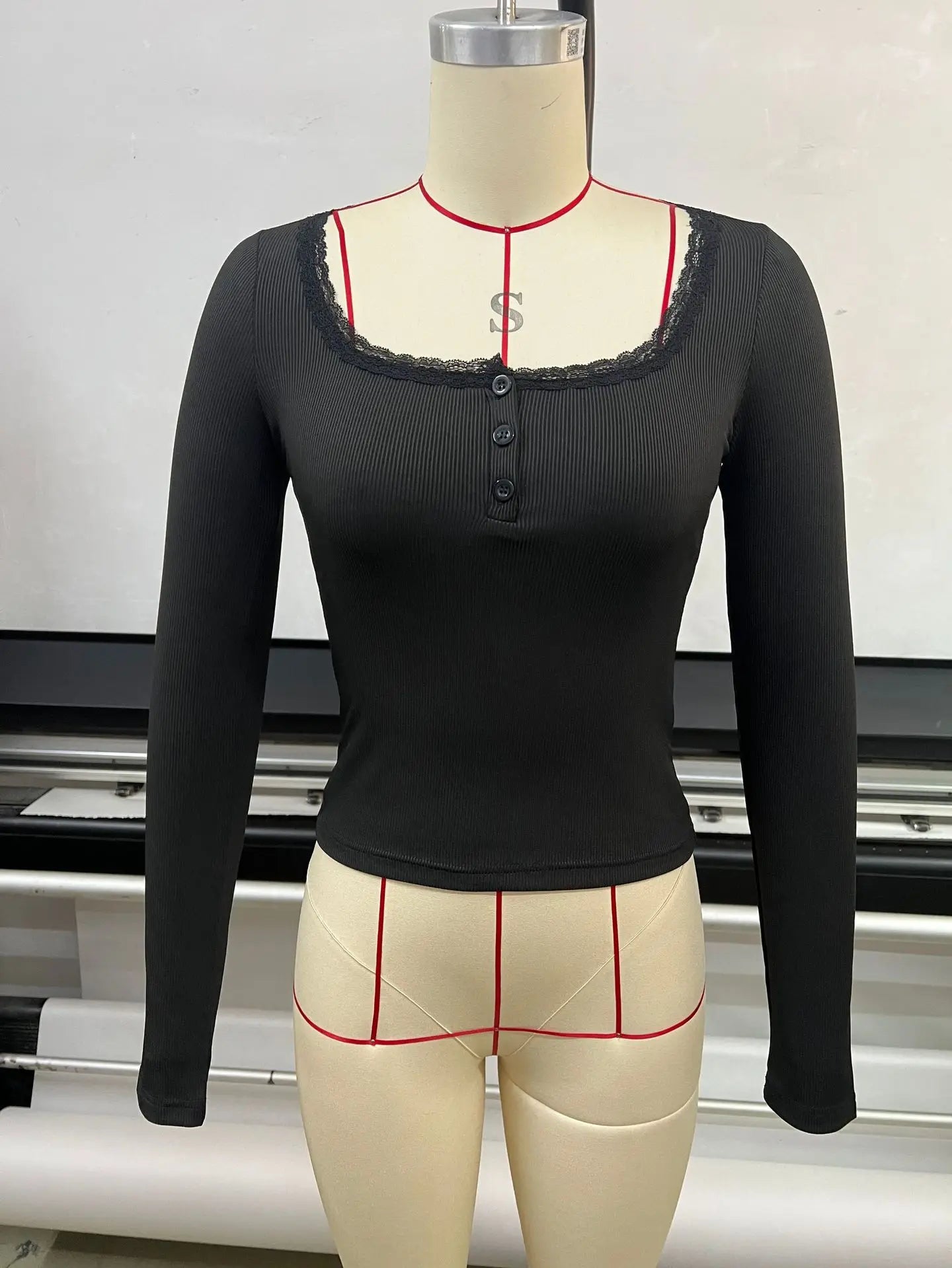 Women Y2K Lace Button Tops Autumn Spring Long Sleeve Solid Fashion T-shirts Slim Sexy Basic Pullover Shirt Casual Street Clothes
