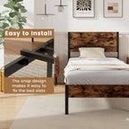 Full/ King/ Queen/ Twin Bed Frame with Tall Industrial Headboard Heavy-Duty Metal Slats Support