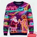 Fake Neon Light 3D Printed Ugly Xmas Sweater For Women Men Clothes Merry Christmas Snowman Funny Santa Jesus Pullovers Tracksuit