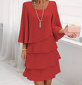Womens Dresses 2025 Spring New Solid Color Round Neck Long Sleeve Casual Loose Fit Daily Mini Layering Cake Dress
