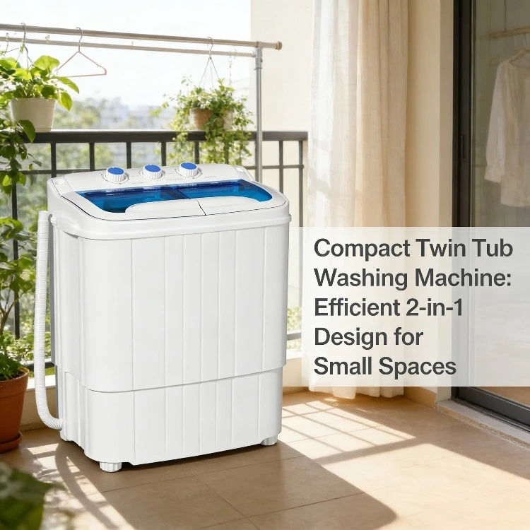 Portable Twin Tub Washing Machine Combo with Spin Dryer 16lbs Compact Laundry Washer for Apartment Dorm RV Camping