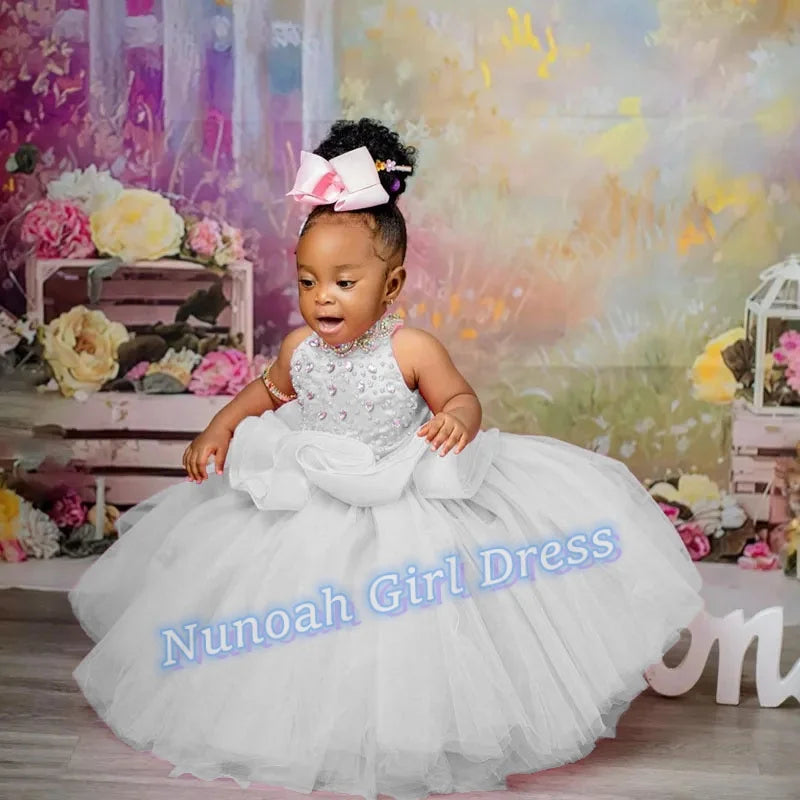 Pink Flower Girl Dresses for Wedding Crystal Sleeveless Sequins Girl Kids Birthday Party First Holy Communion Gowns Customized