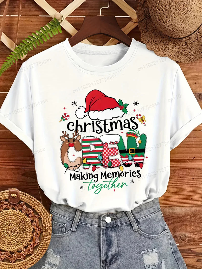 Christmas Crew Making Memories Together T Shirt Family Matching Christmas Outfit Santa Hat Graphic Tee Tops Xmas Party Shirts