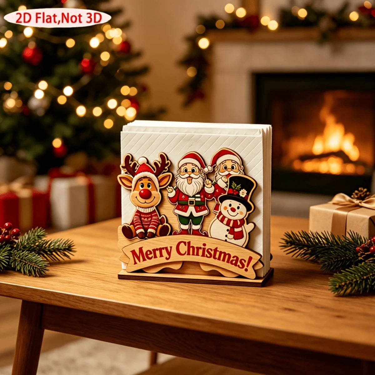 Santa Claus Wooden Napkin Holder Christmas Table Decor Desktop Tissue Storage Rack Xmas Party Dining Room Tabletop Decorations