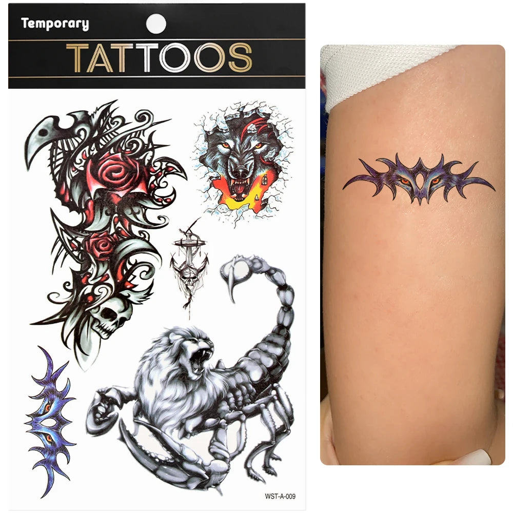 Waterproof Colourful Temporary Tattoos Sticker  Scorpion Butterfly Transfer Fake Tatoo Men Women Body Arm Fake Tattoo Stickers
