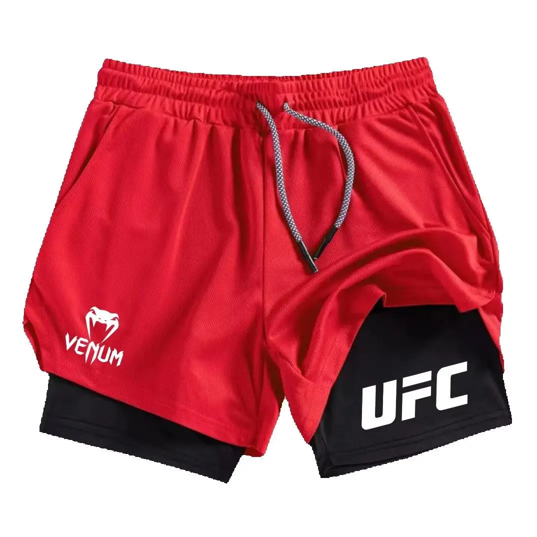 Summer Men's Fitness Gym Training 2-in-1 Sports Shorts, Quick Drying Exercise Double-Layer Jogging Shorts