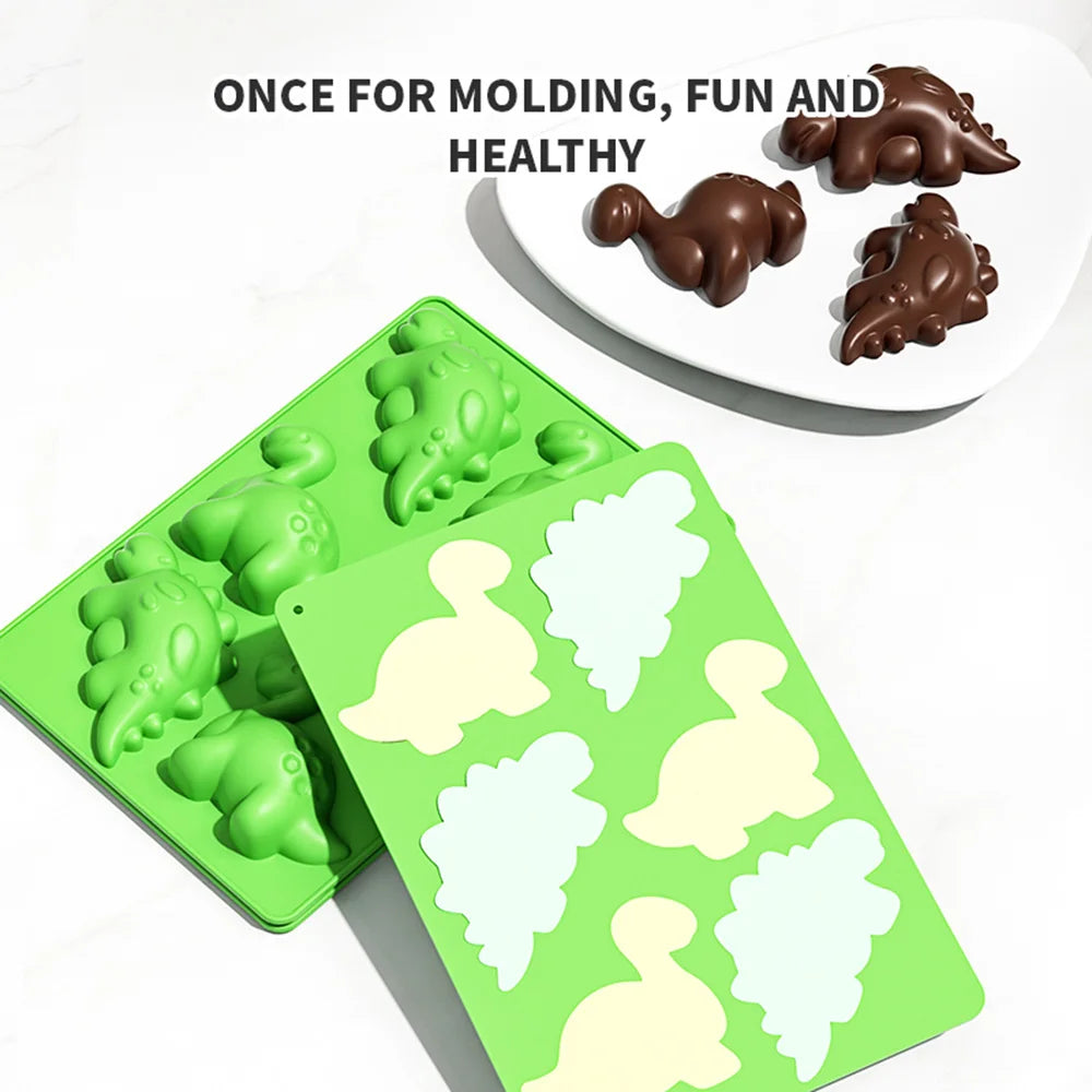 Silicone 6 Cavities Dinosaur Jello Molds for Chocolate Dinosaur Soap Molds for Baking Dessert Cupcake Topper Cake Decoration