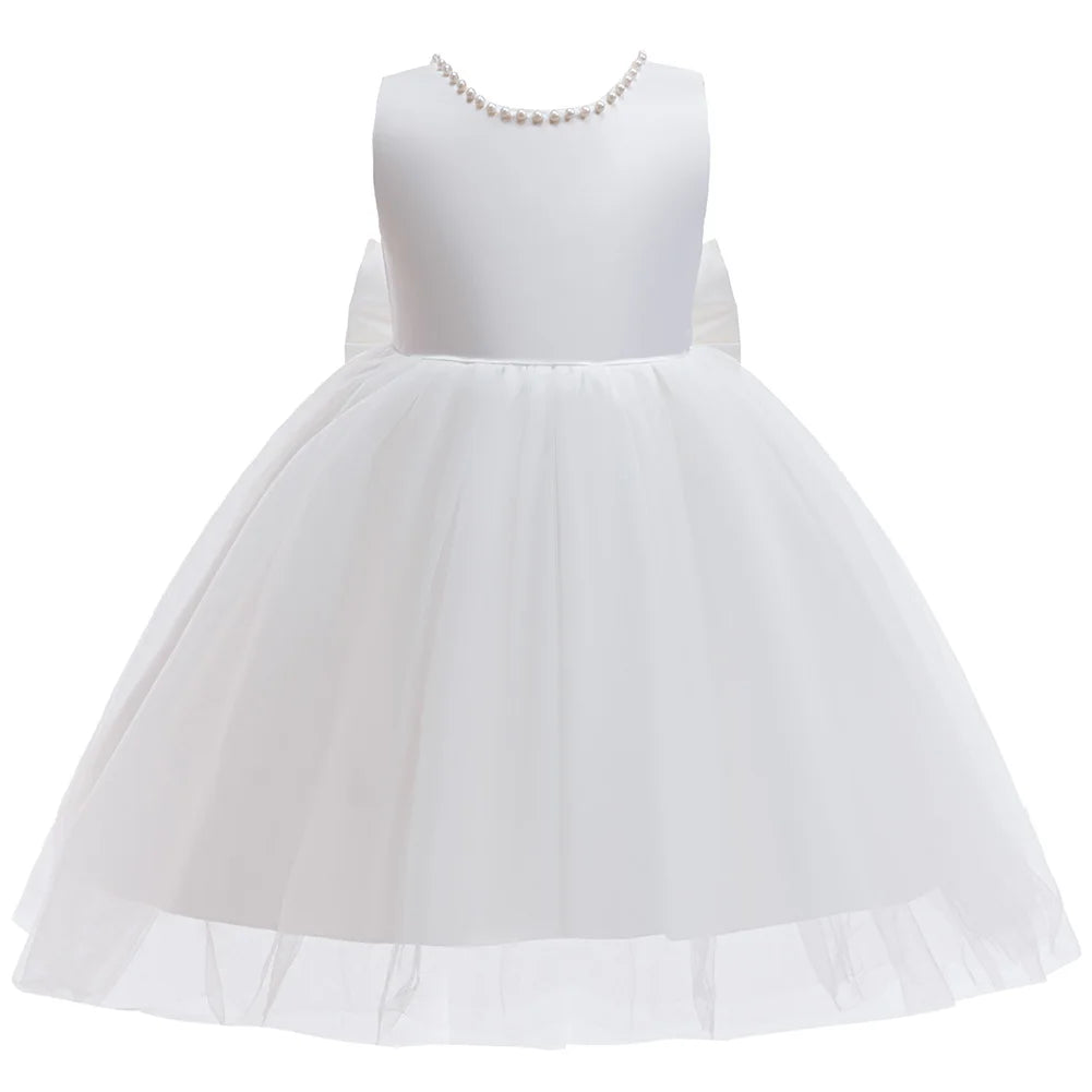 Girl Lace Dresses For Children Sleeveless Princess Girls white Dress Flowers Girls White Ball Gown Baptism Bridesmaid party 4-8Y