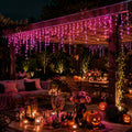 Halloween Lights USB Pink Icicle String Lights 6M 100LED/10M 200LED 8 Modes for Roof Eaves Window Porch Haunted House Decor