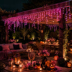 Halloween Lights USB Pink Icicle String Lights 6M 100LED/10M 200LED 8 Modes for Roof Eaves Window Porch Haunted House Decor