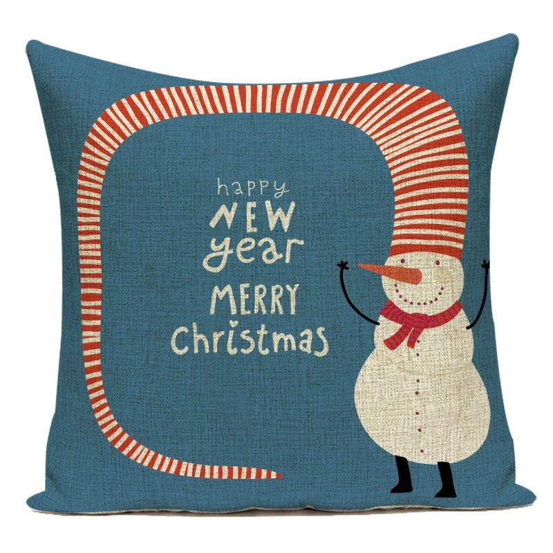 Merry Christmas Cute Cartoon Decorative Pillows Case Santa Christmas Tree Deer Snowman Polyester Cushion Cover For Bed Room