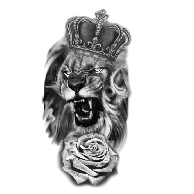Waterproof Temporary Tattoo Sticker Forest Big Tiger Lion Wolf King Body Arm Hand Cool Art Black Animal Men Women Fake Tattoos