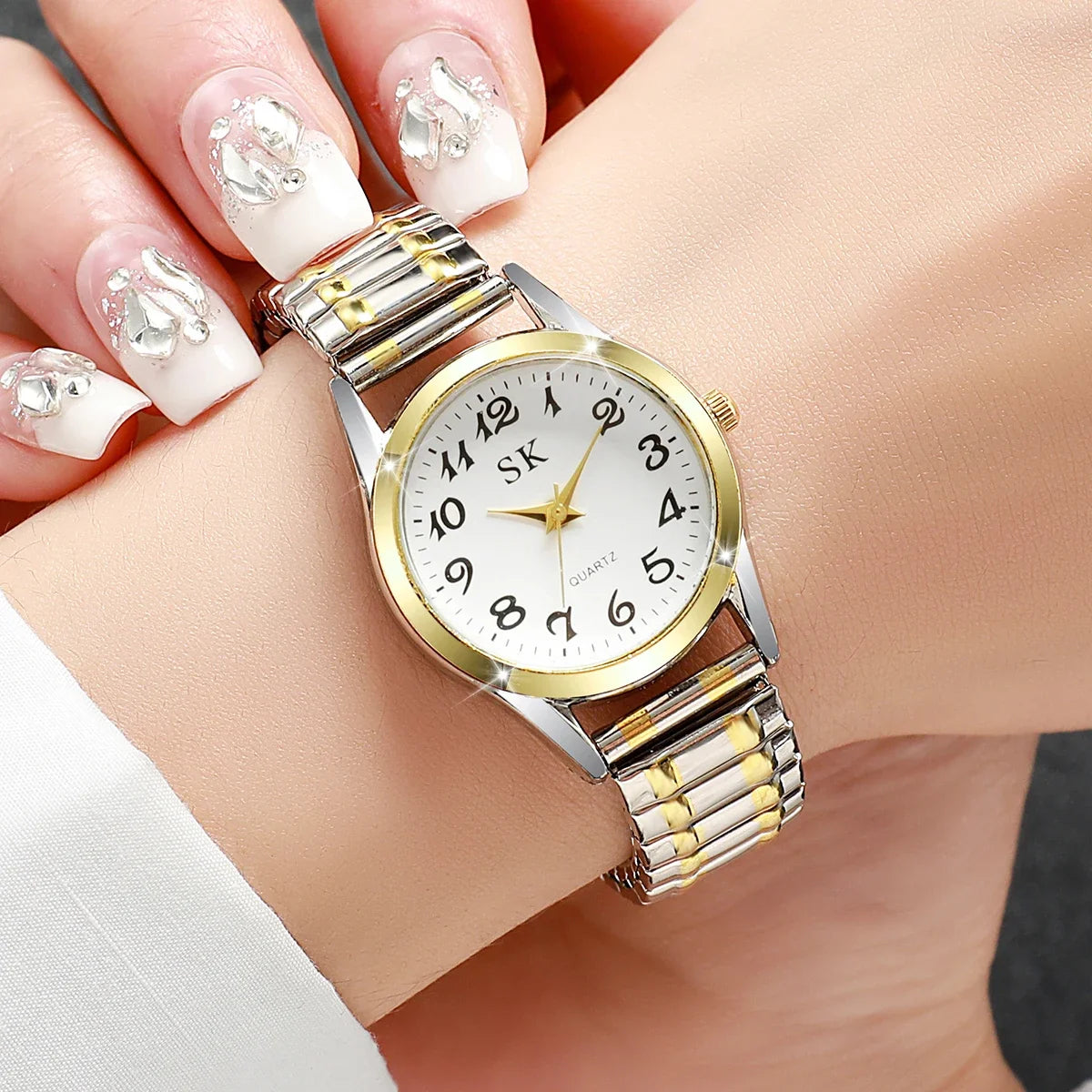 Middle-aged and elderly watches, men's large digital dial, women's watch, steel spring strap, elastic band, elderly watch
