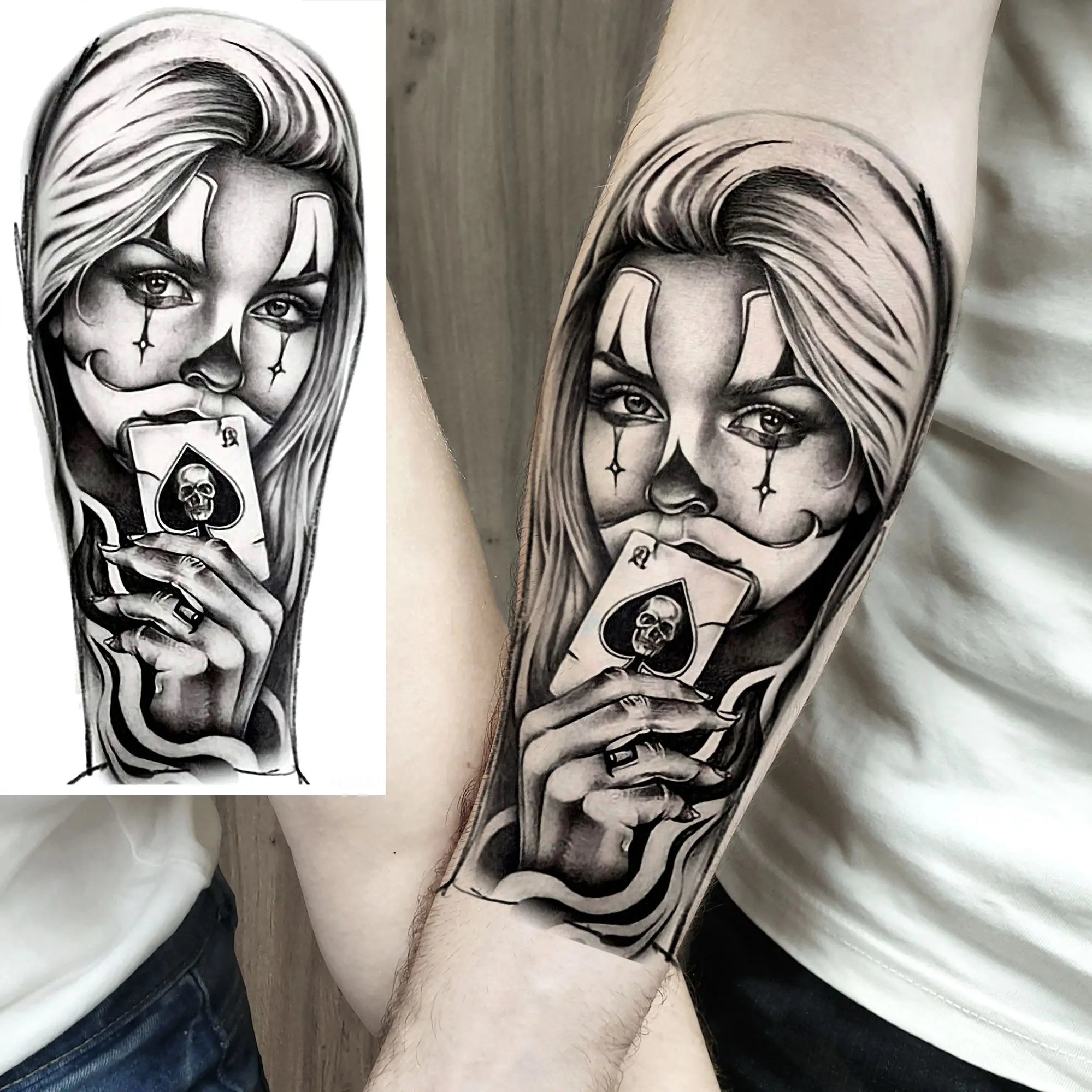 1 Sheet Bad Guy Robber Poker Temporary Tattoos For Men Women Gangster Joker Rebel Waterproof Realistic Fake Tattoo Arm Stickers