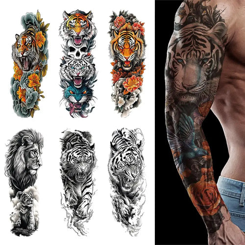 1 PC Temporary Fake Tattoo Colorful Water Transfer Stickers Waterproof Fake Tattoo Lasting Full Leg Arm Decor Body Art Paster