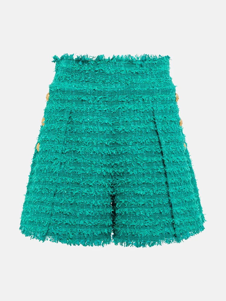 HIGH STREET Newest 2026 FW  Designer Women's  Tassel Fringed Tweed Shorts