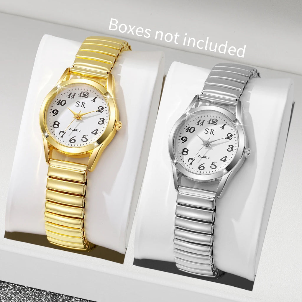 Middle-aged and elderly watches, men's large digital dial, women's watch, steel spring strap, elastic band, elderly watch