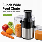 Centrifugal Juicer, 3 Inch Wide Chute 97% High Yield Juicer Machine 3 Inch LARGE FEED CHUTE: Supports Whole Fruit and Vegetable Direct Feeding Without Pre-Cutting, Cuts down Your Preparation Time Significantly. 97% HIGH JUICE