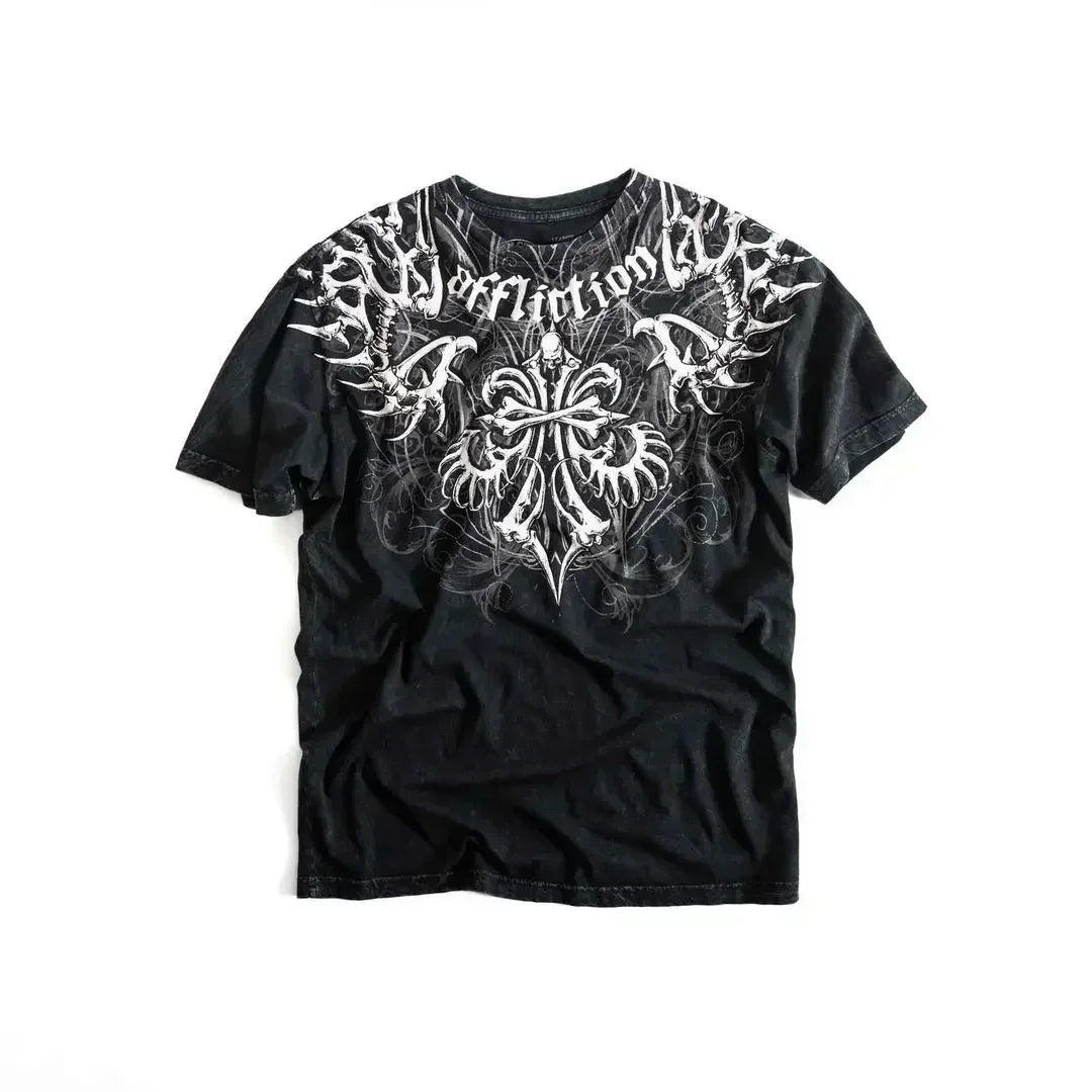 2000s affliction T-shirt Vintage Clothing Punk Hip Hop Graphic Print Oversized T shirt Men Round Neck Cotton Short Sleeve Tops