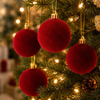 34/16-Piece Set of Burgundy Velvet Christmas Balls, Perfect Home Decoration Tree Ornaments - Christmas Ball Decorations for Halloween, Thanksgiving, Birthdays, and Weddings, Durable Plastic Hanging Decorations for Christmas T