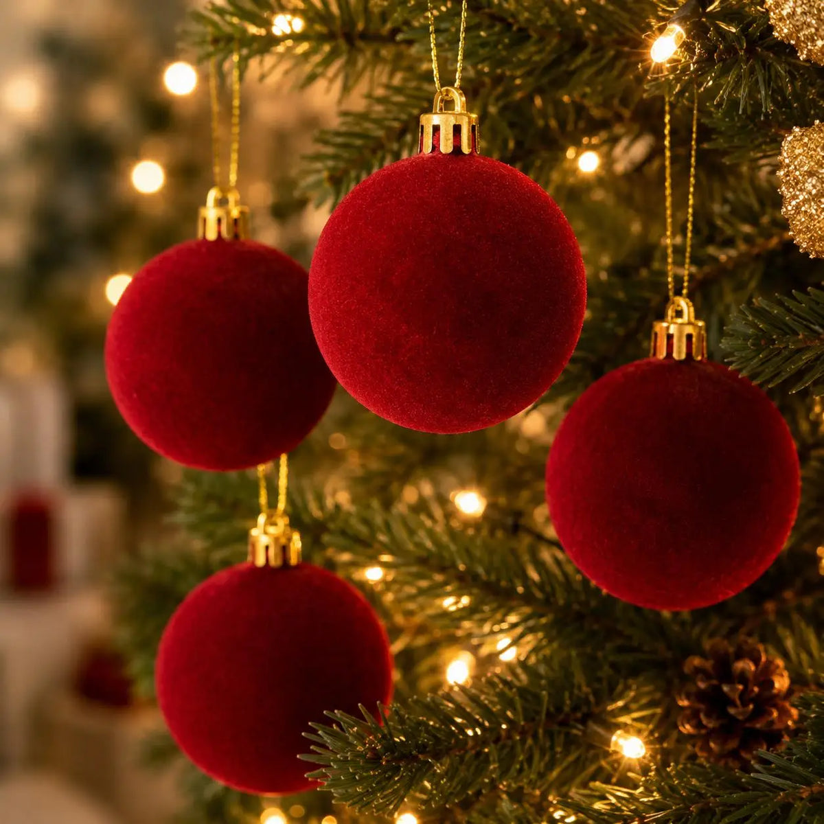 34/16-Piece Set of Burgundy Velvet Christmas Balls, Perfect Home Decoration Tree Ornaments - Christmas Ball Decorations for Halloween, Thanksgiving, Birthdays, and Weddings, Durable Plastic Hanging Decorations for Christmas T