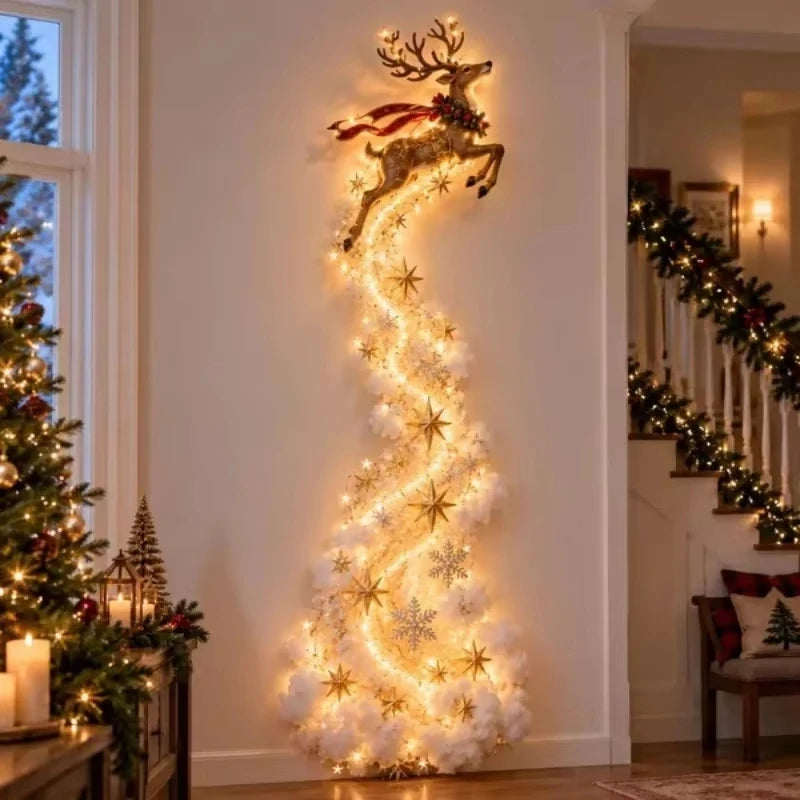 Christmas Magic Trail Wall Light Led Diy Glowing Christmas Scene Santa Sleigh Reindeer Hanging Decoration For Xmas Home Decor