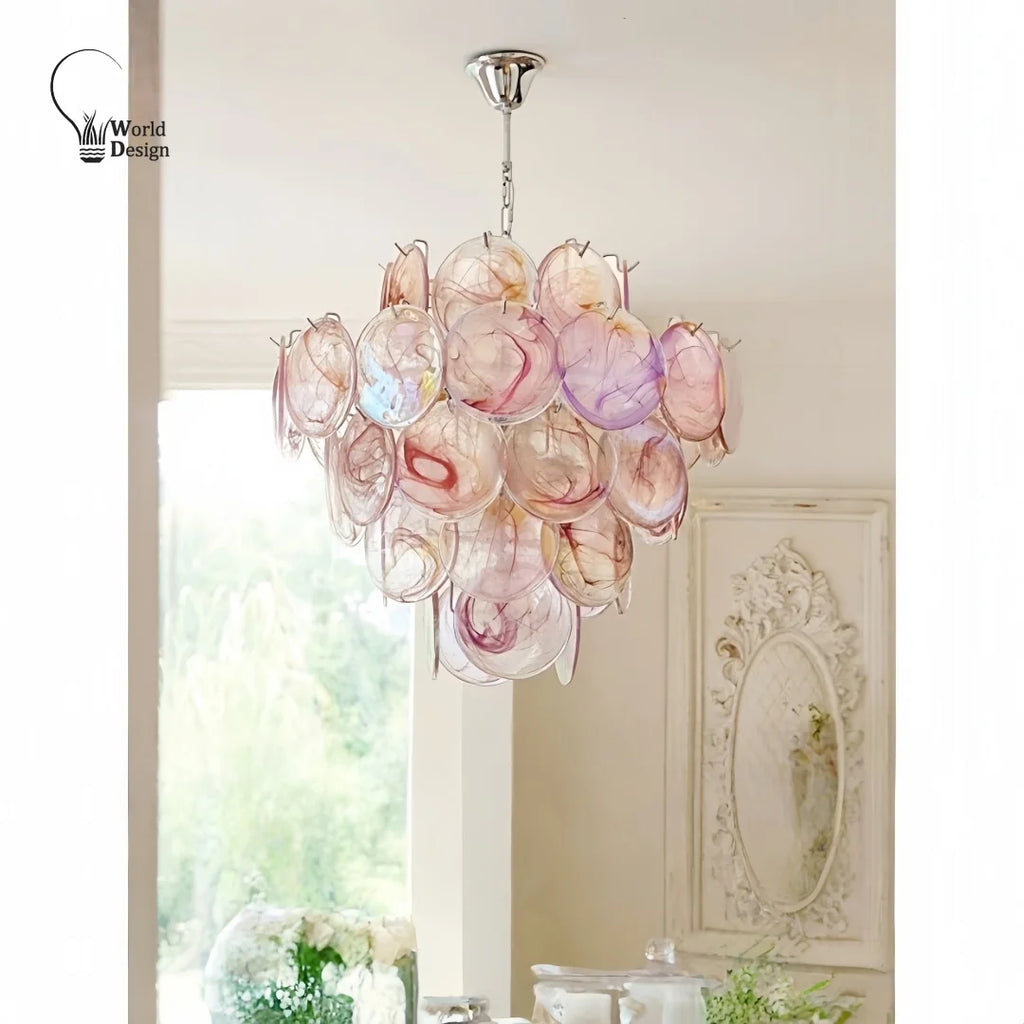 Italy Murano Pink Glass Chandeliers for Dining Living Room Vintage Glass Pendant Lights Chandeliers for Bedroom Kitchen Island