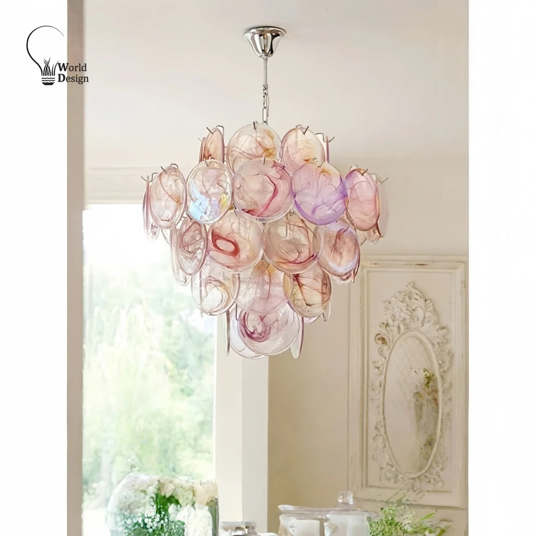Italy Murano Pink Glass Chandeliers for Dining Living Room Vintage Glass Pendant Lights Chandeliers for Bedroom Kitchen Island