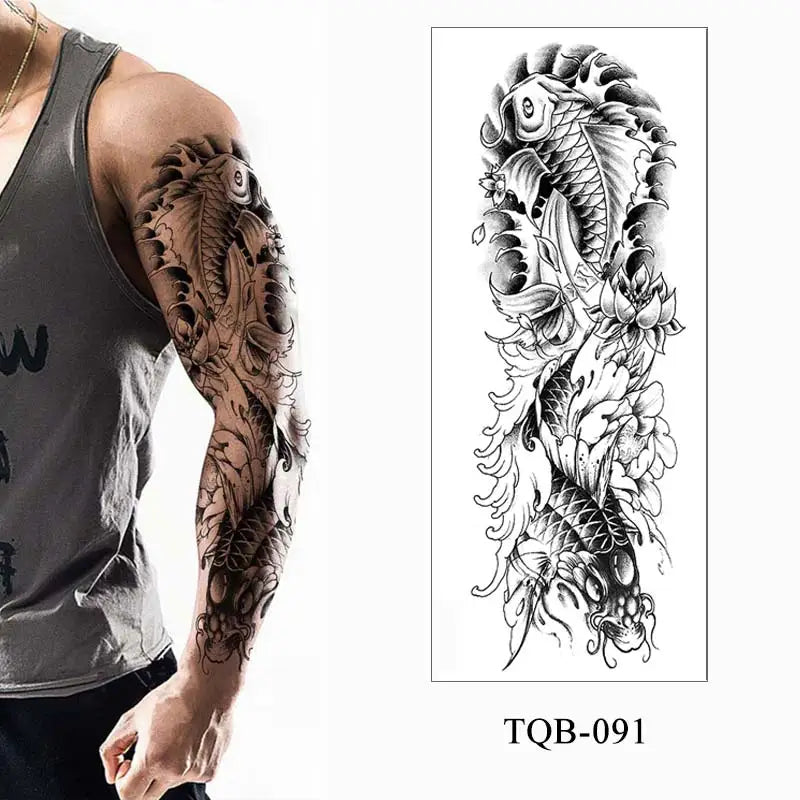 Tattoo Sticker for Men Women Tribal Totem Full Arm Tattoo Fake Temporary Tattoos Sleeve Wolf Skull Tatoo Temporari Waterproof