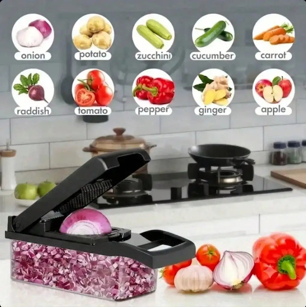 [Black Vegetable Slicer] 16-In-1 Multi-Functional Vegetable Chopper, Professional Onion Dicer, Kitchen Food Slicer And Dicer With 8 Replaceable Blades & Storage Container, Ideal Gift For Kitchen Lovers