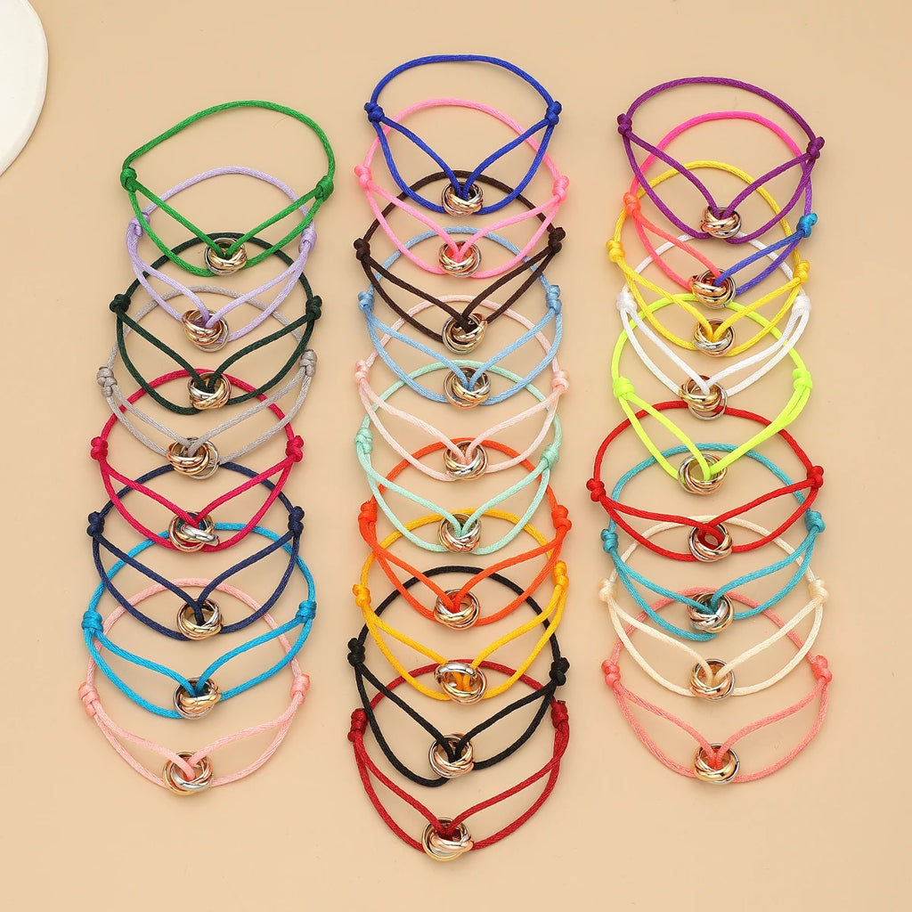 Simple Fashion Unisex Bracelet 3 Metal Round Circle Accessory Adjustable Men's Rope Bracelet for Women Jewelry Gifts