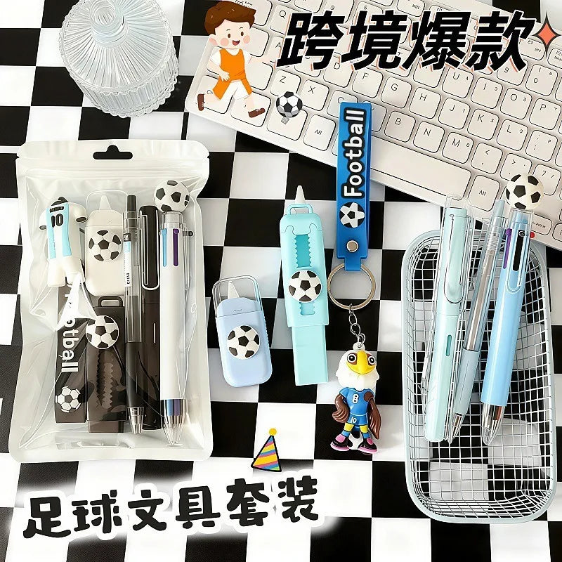 Soccer Sport Stationery Kit Cute Football Themed School Supplies Set With Pens Eraser Correction Tape Keychain Gift For Boys Tee