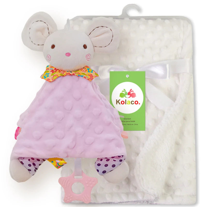 Personalized Newborn Baby Blanket with Name Custom Dot Minky Stroller Swaddle Set Security Towel Baby Shower Gift for Infant Boy