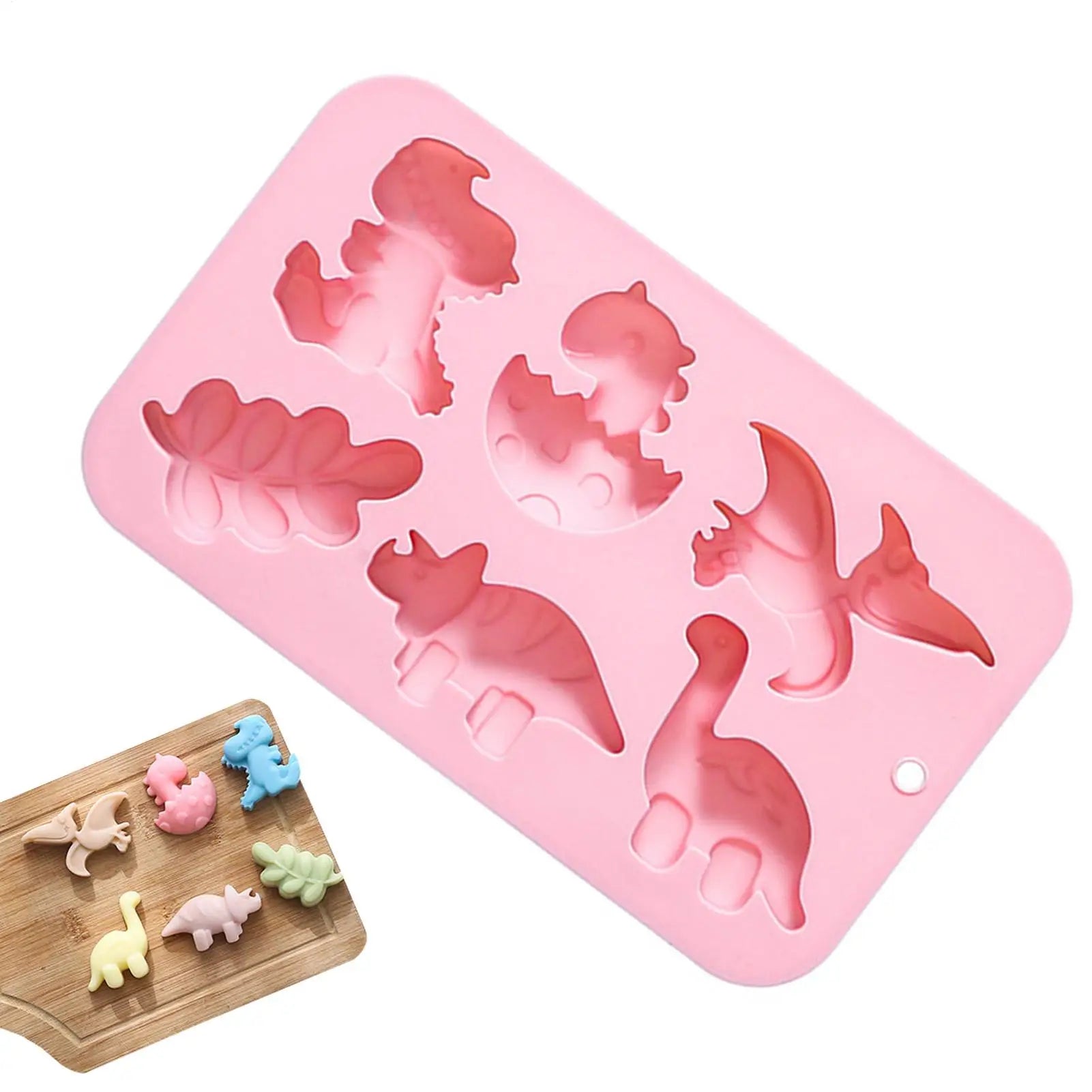 Silicone 6 Cavities Dinosaur Jello Molds for Chocolate Dinosaur Soap Molds for Baking Dessert Cupcake Topper Cake Decoration