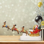 Christmas Santa Claus Sleigh with Reindeer Figurine, LED Light Holiday Village House Ornament Xmas Home Tabletop Decoration Gift