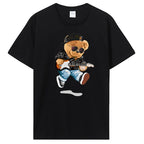 Teddy Bear Playing Badminton T-shirt Cotton Clothing Tops Graphics Kawaii Men Women Short Sleeve Print TShirt Tees