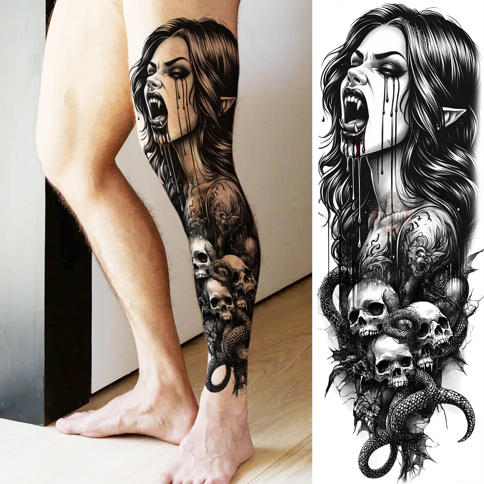1 Sheet Full Arm Leg Robber Joker Gangster Temporary Tattoos Long Large Bad Guy Nun Fake Tattoo Sleeve Waterproof  Tatoo Sticker