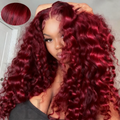 99j Burgundy Curly 13x6 Hd Lace Frontal Human Hair Wig Deep Wave Real Colored Brazilian Pre Plucked Wigs For Women 250 Density