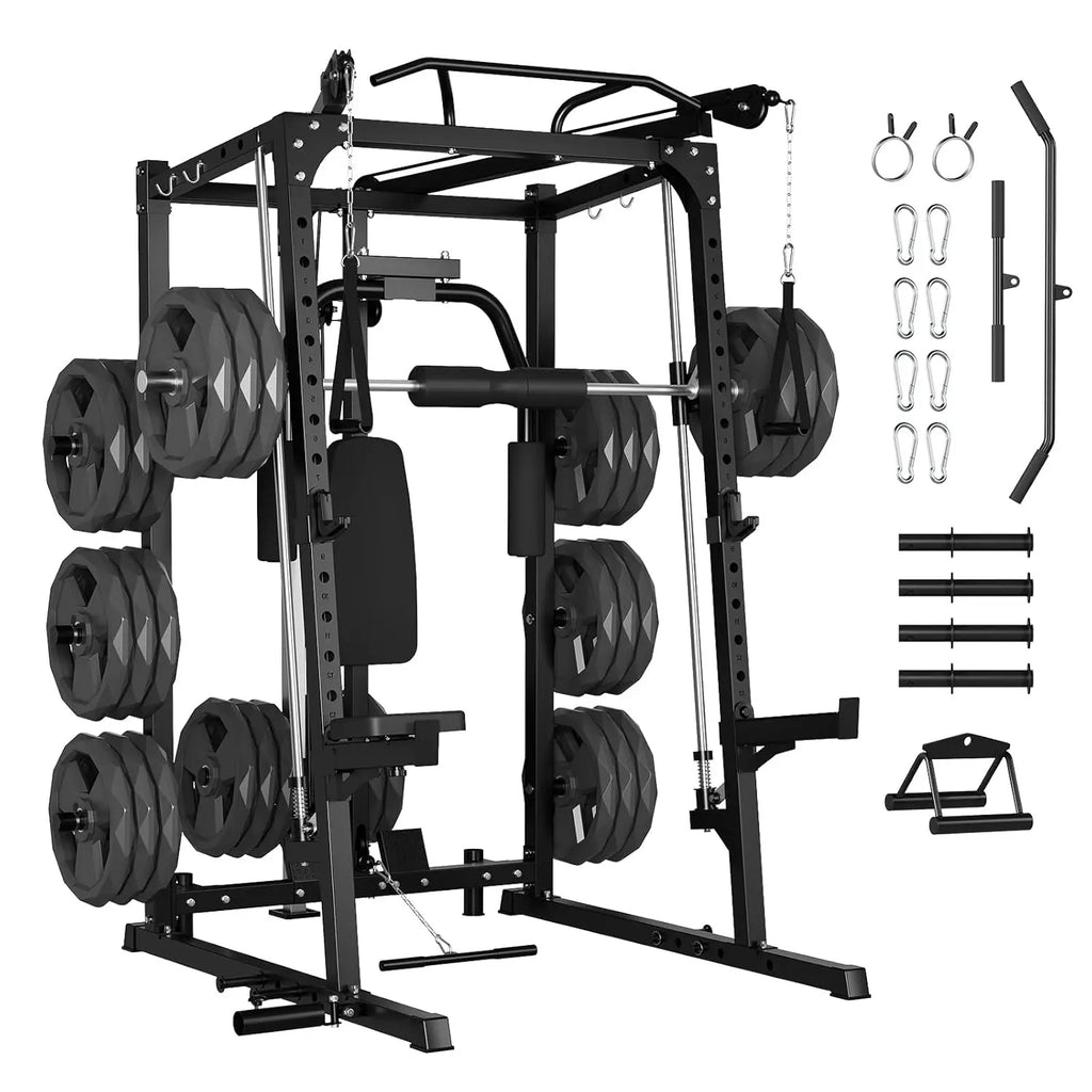 2000LBS Smith Machine Squat Rack Power Cage Cable Crossover Lat Pulldown Home Gym, Custom