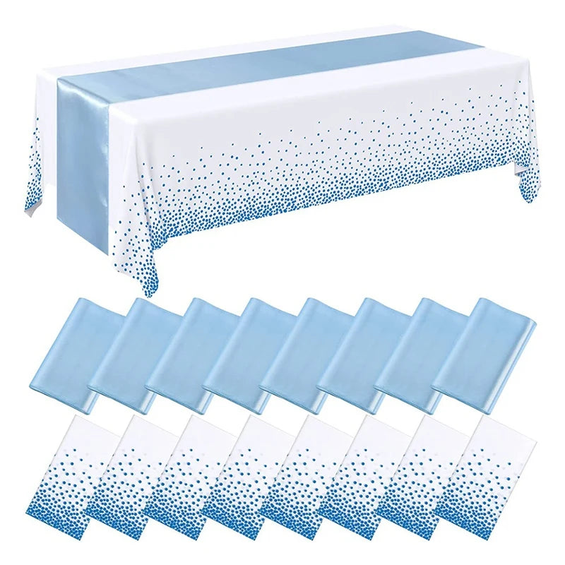 1set Disposable Plastic Tablecloths Satin Table Runner Set Dot Tablecloth Satin Table Runner For Party