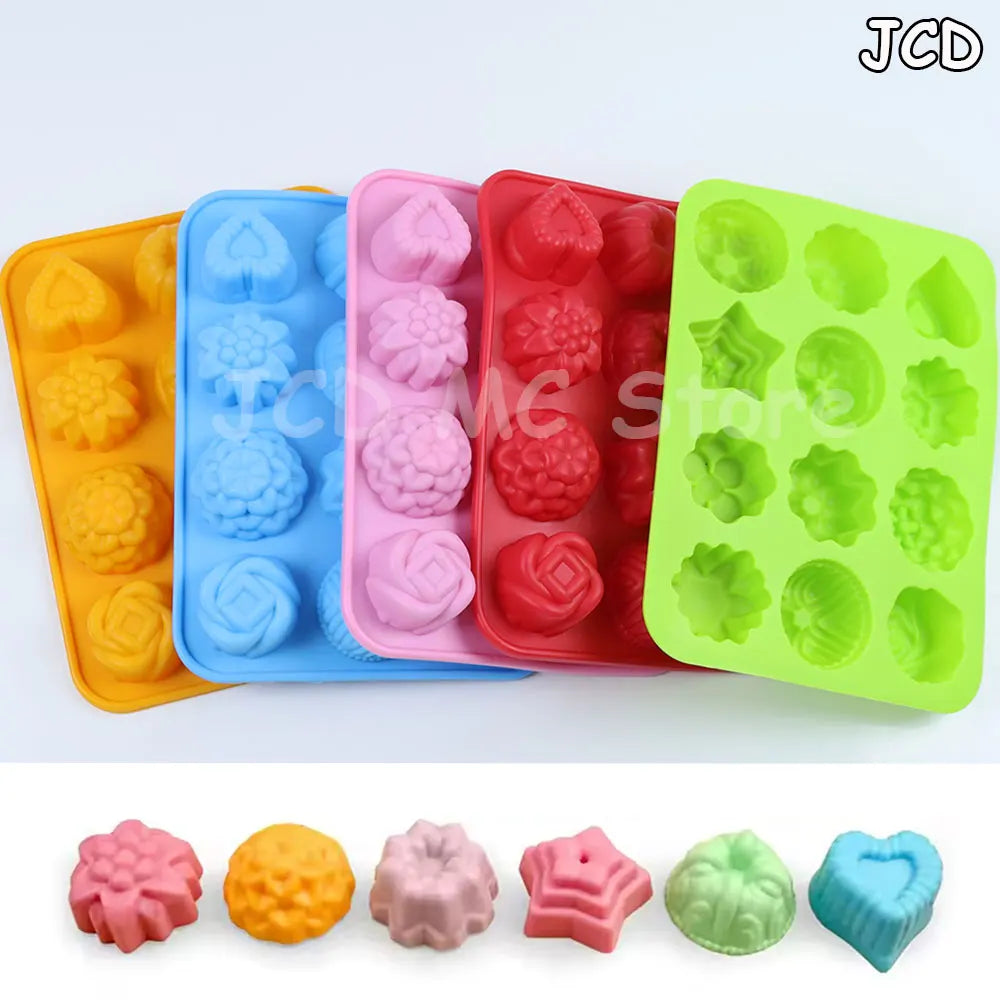 12-Cavity Silicone Flower Molds Non-Stick Jello Mold Baking Pans Ice Cube Trays for Kitchen Making Candy Chocolate Muffin Jelly