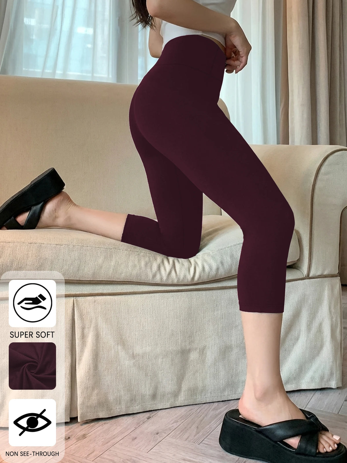 High Waisted Yoga Pants for Women Capri Pants Super Soft No See Through Workout Running Home Lounge Leggings