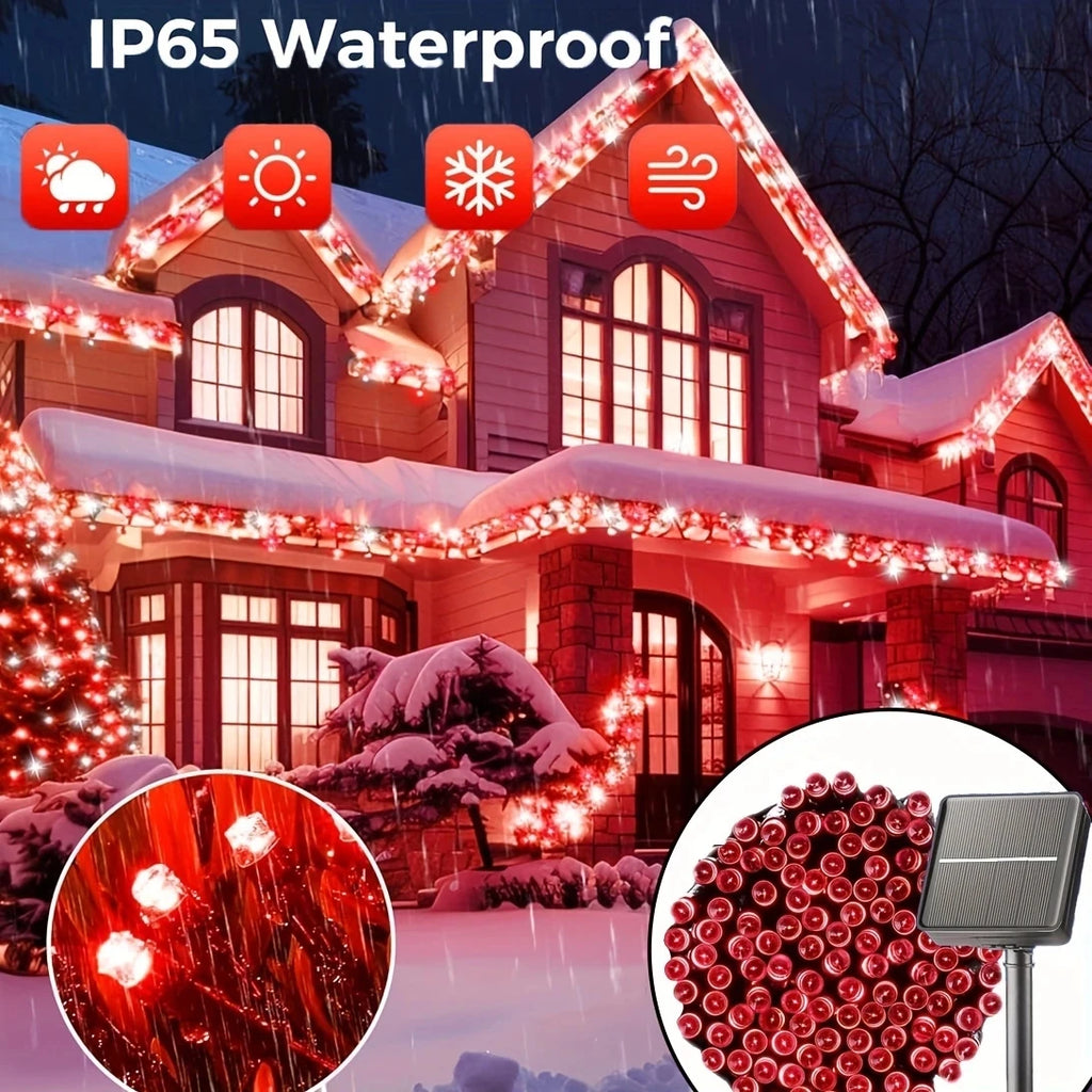 Solar Powered Christmas Lights 50-200 LED Outdoor Light Strings Festive Garden Courtyard Red Blinking Lights with Solar Panel