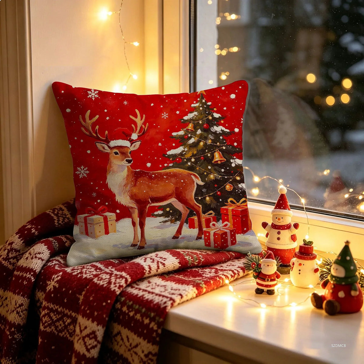 2026 Christmas Pillowcase Grey Red Cartoon Santa Snowman Elk Sofa Cushion Cover Home Bed Car Decor Merry Christmas 45cm X 45cm