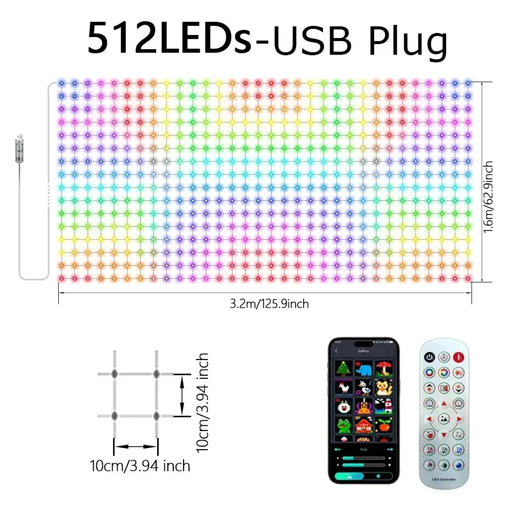 RGBIC LED Flexible Net Mesh Lights Outdoor Waterproof Matrix Grid Patio Pergola Bush Wedding Christmas Party Holiday Yard Decor