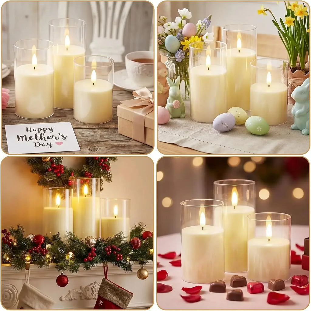 Flameless LED Electronic Candles Complete Set, Decorative Candle Lights for Christmas, Wedding, Party, Tabletop Home Decorations