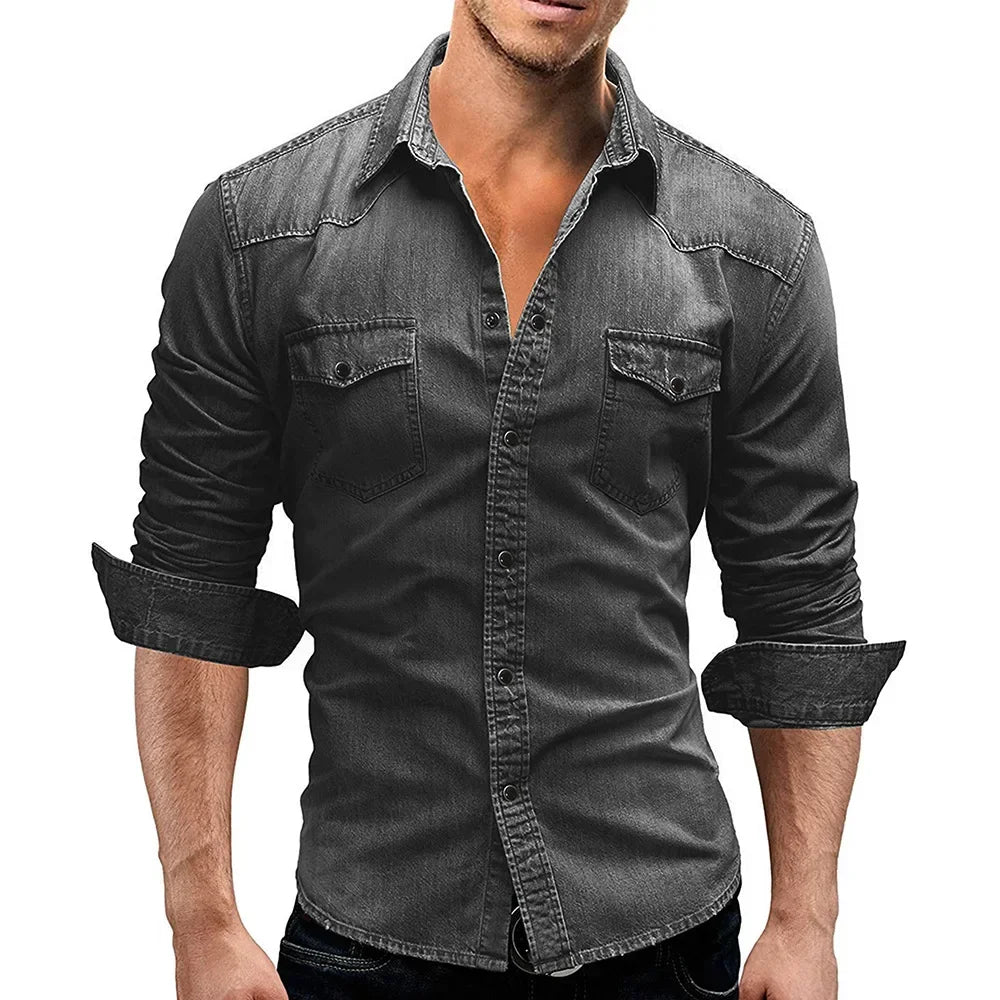 New 2026 Men's Denim Shirt Fashion Short Sleeve Soft Solid Slim Cowboy Tops Men Trend Streetwear Vintage Casual Cardigan T-shirt