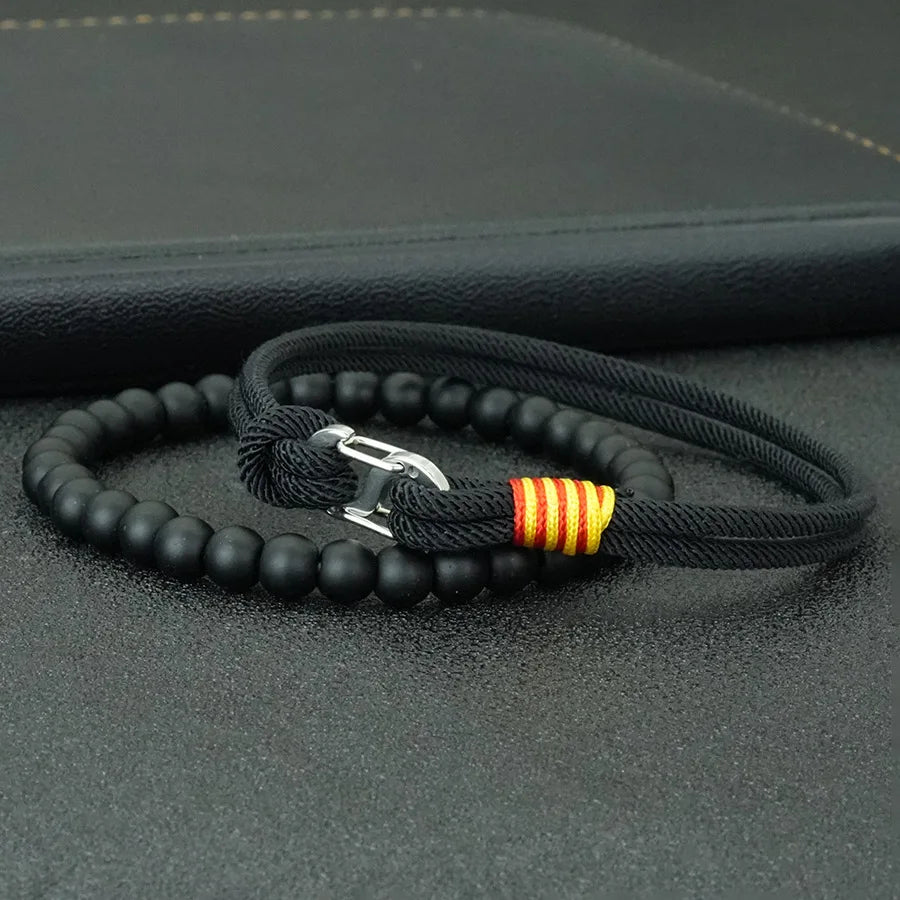 Business 2Pcs Luck Red Bracelet Set Men 6mm Stone Beads Handmade Nylon String Wristband Valentine Day Gift For Husband Jewelry