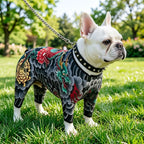 Cool Stylish Dog Tattoo Jumpsuit Flower Print 4?Legged Bodysuit Stretch Comfort Pet Clothes Full Body Cover Outfit For Dogs