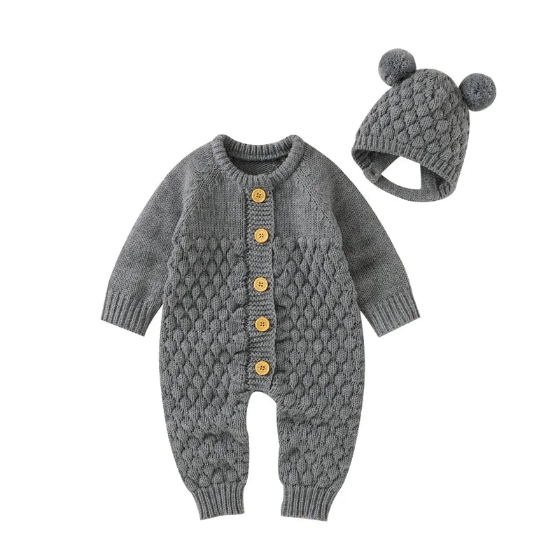 Newborn Baby Clothes Set Knitted Infant Girl Boy Romper +Hat +Gloves +Shoes Fall 4PC Long Sleeve Jumpsuit Outfits +Mitten +Boots